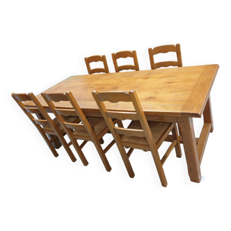 Set of oak table and 6 chairs