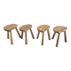 4 Vintage tripod stools, solid wood, brutalist, circa 1960