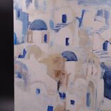 The Greek village - Pastel blue and ochre tones - Signed dated