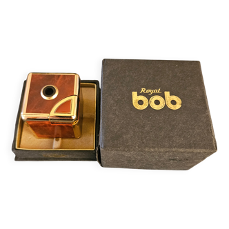 Vintage table lighter "Cube" Royal Bob – Wood Burl & Gold Finish