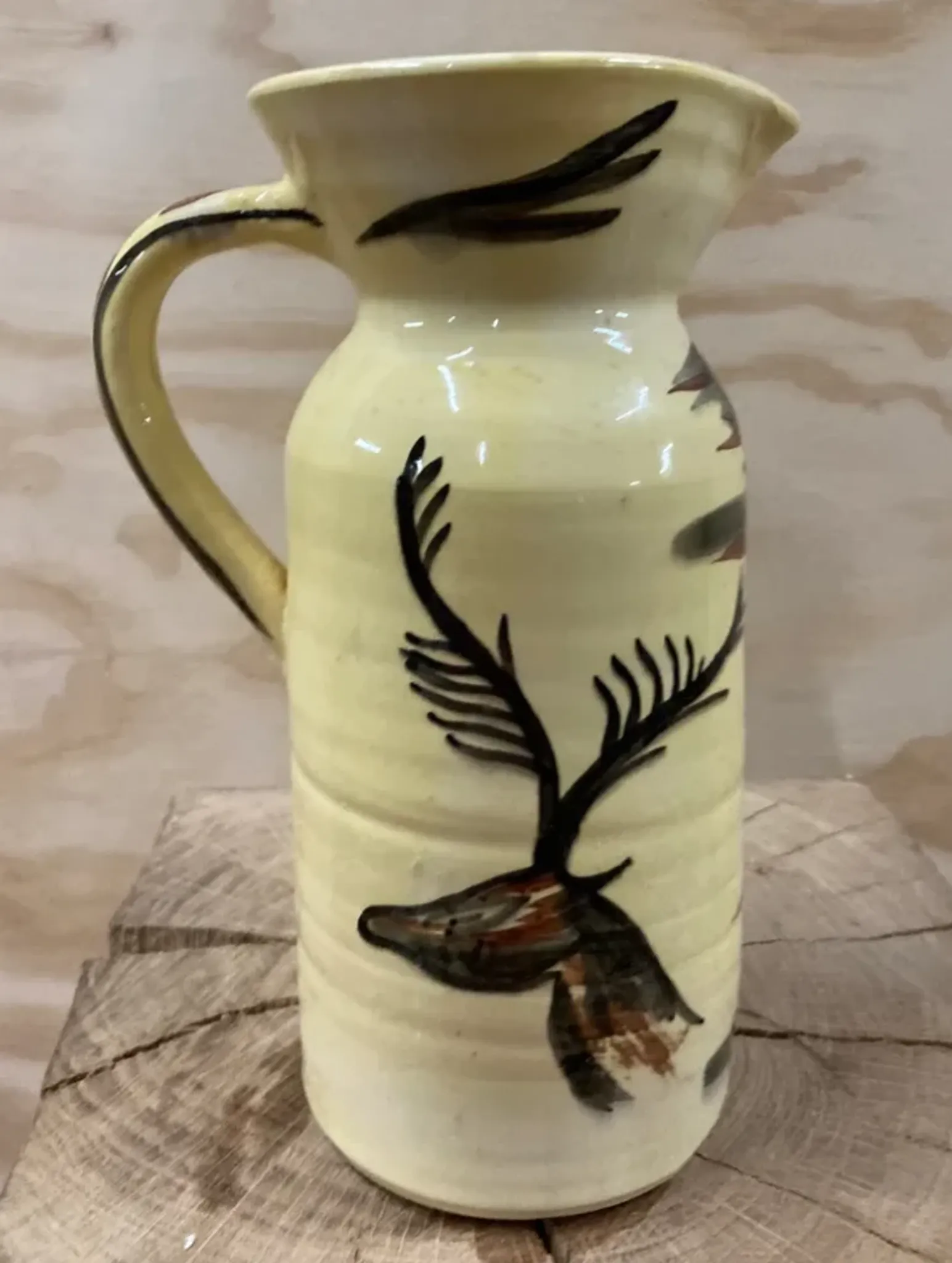 Vintage ceramic pitcher from Meyssac – Decorated with a prehistoric bull.