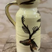 Vintage ceramic pitcher from Meyssac – Decorated with a prehistoric bull.