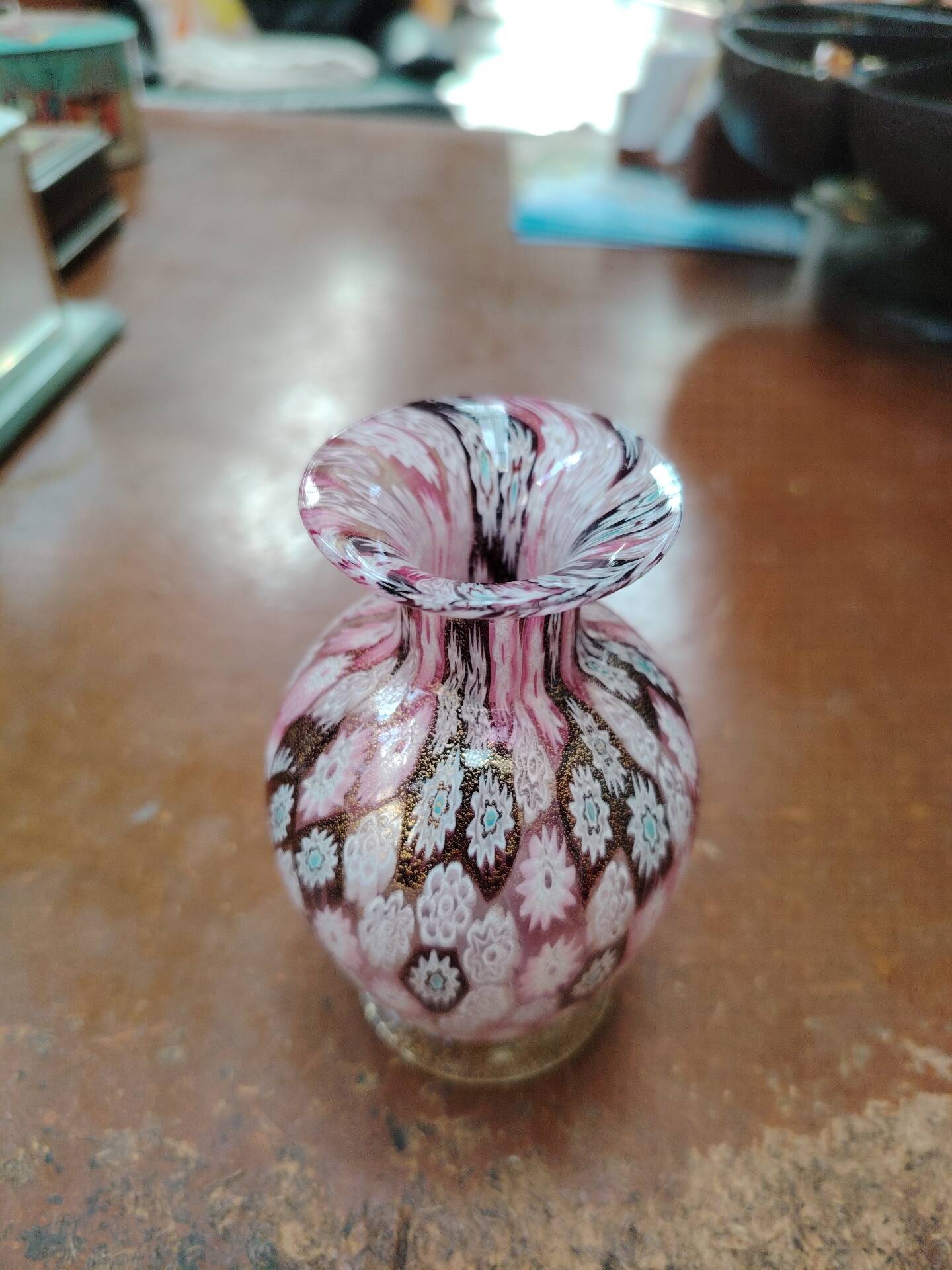 Small Murano Millefiori soliflore vase with gold inclusions – 1960