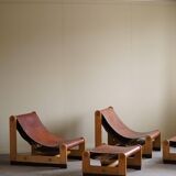 Francesco Lucianetti, Lounge chairs in leather and elm, Italian modern, 1960s