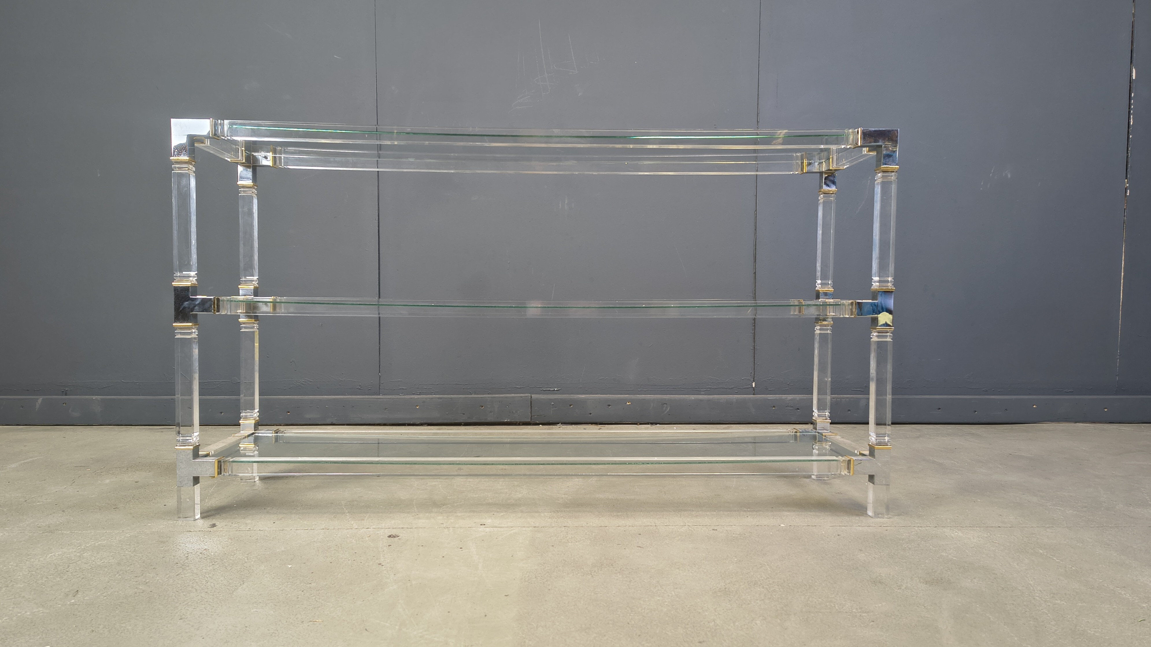 Table console en chrome et lucite, années 1970