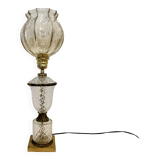 Large Albret crystal lamp in brass and neoclassical opaline glass globe