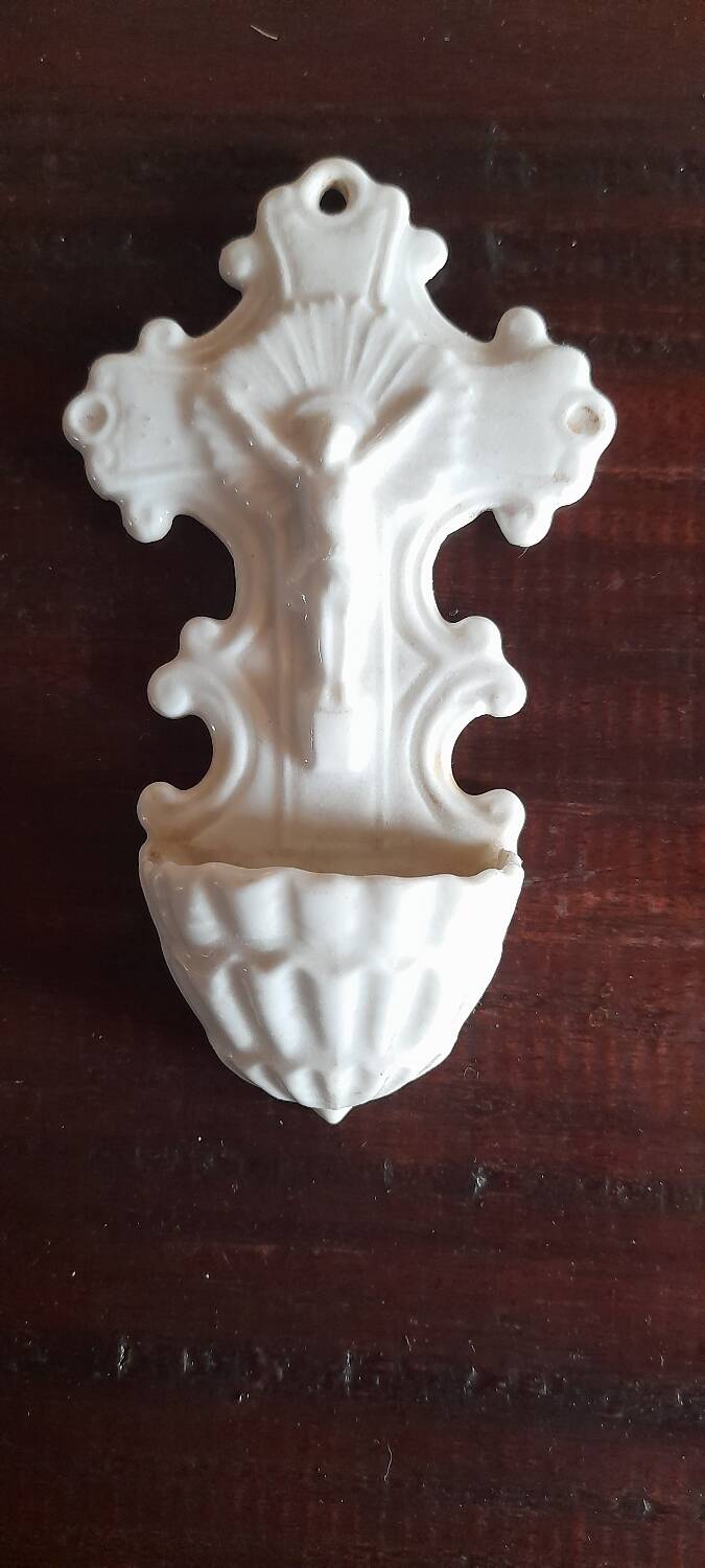 Antique stoup, Sèvres porcelain, 19th century, signed MF