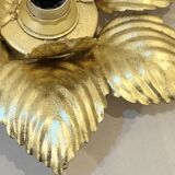 Masca 1970s 1980s Hollywood Regency Gold Leaf Metal Flower Wall Sconce