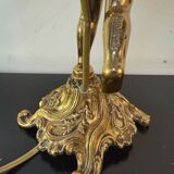 Antique lamp, gilded bronze, cherub, engraved glass globe, Mathieu lighting.