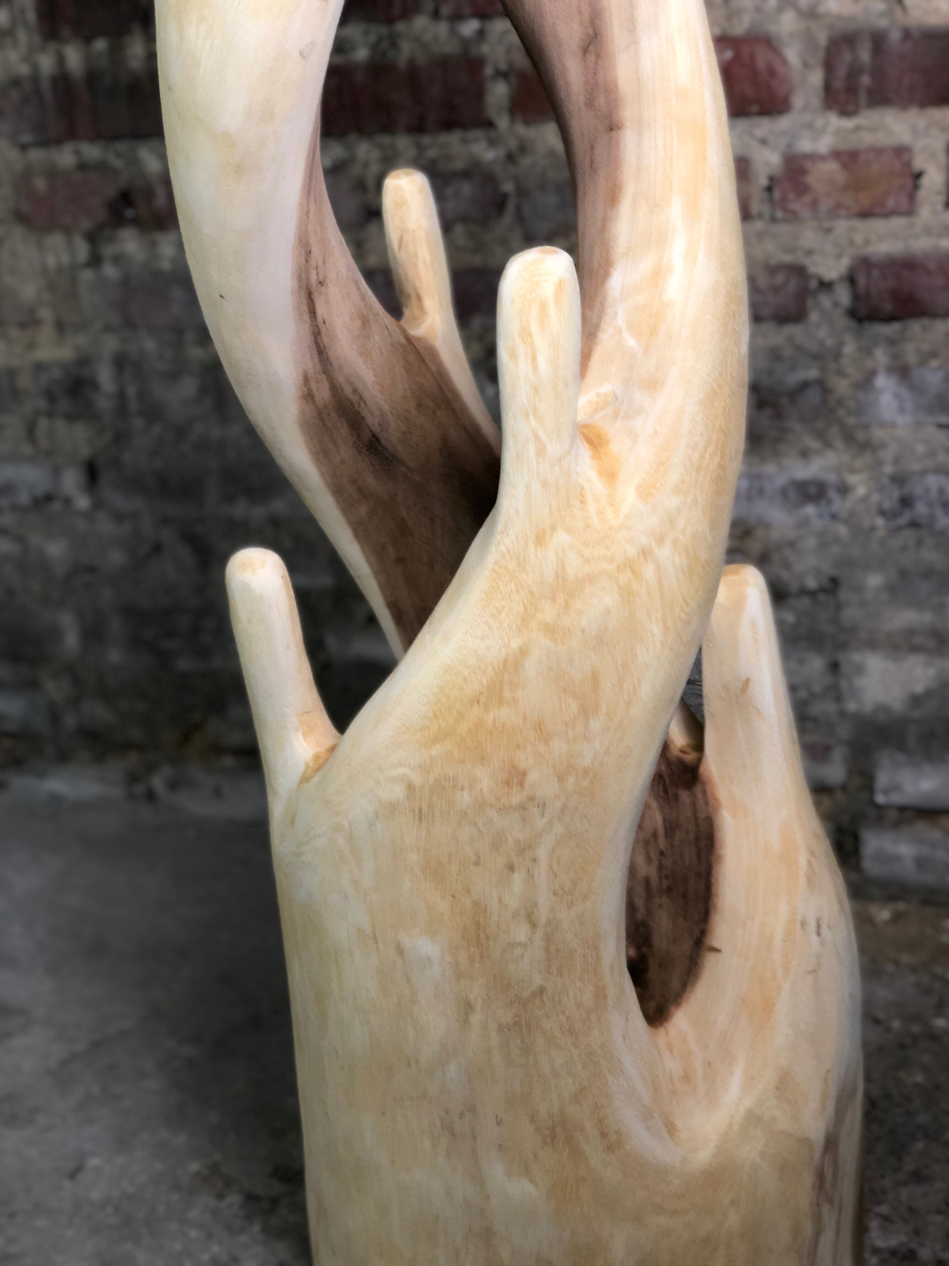 Brutalist coat rack carved in Suar WOOD HT 193 cm