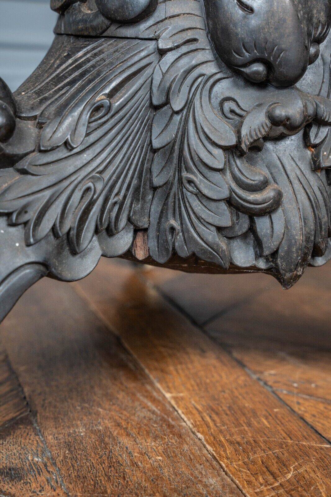 Indochina ironwood pedestal table decor winged character marble top 19th century
