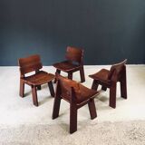 Constructivist Oak Dining Chairs, Belgium, 1960s, Set of 4