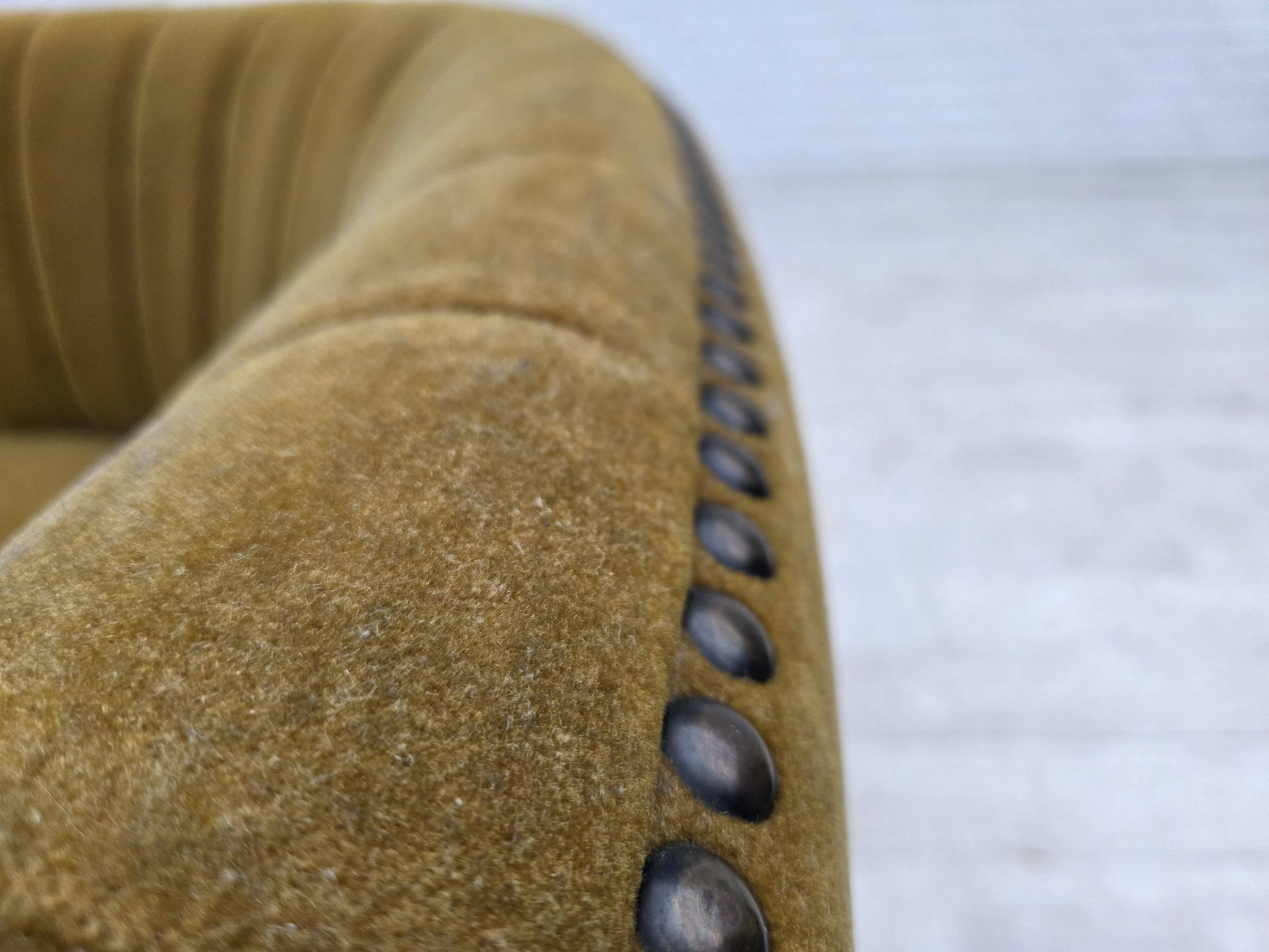 1970s, Danish 2-seater "Banana" sofa, green furniture velour.