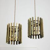 Vintage Italian Brass Cage Pendant Lamp, 70s