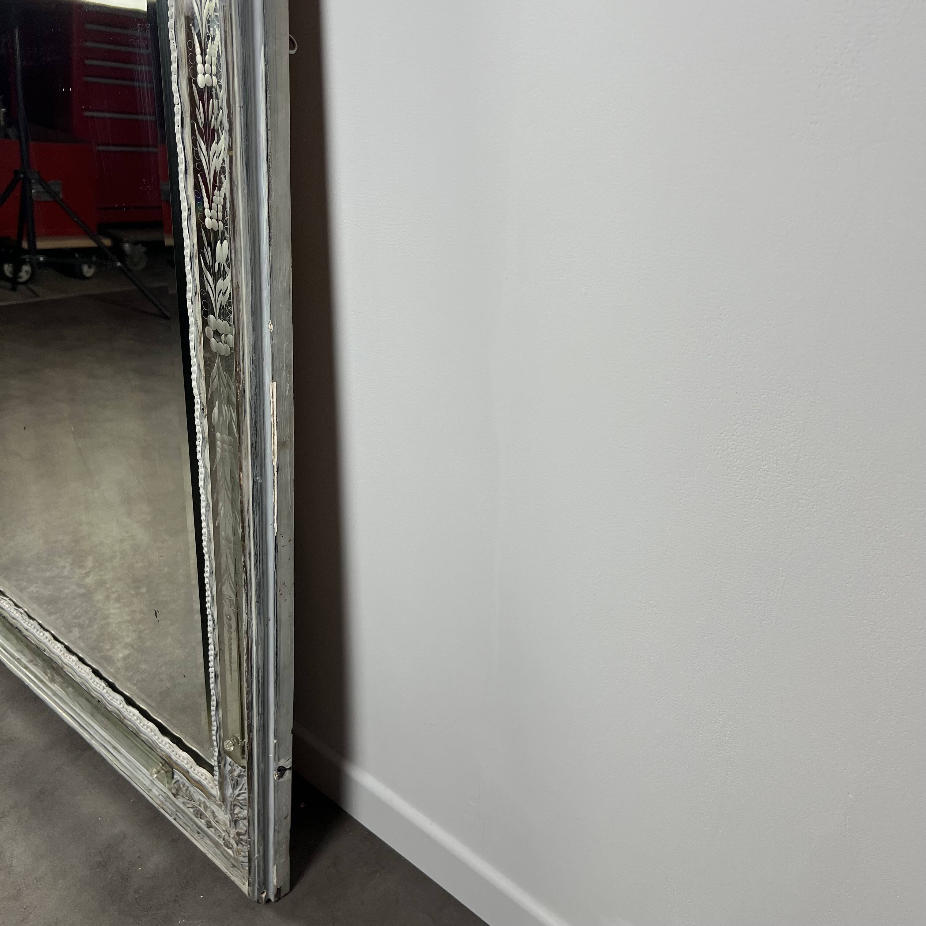 Grand miroir Venitien aux Cygnes, Glace Murano du XIXe siècle biseauté 133