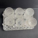 Tray and 6 mugs in blown and molded glass