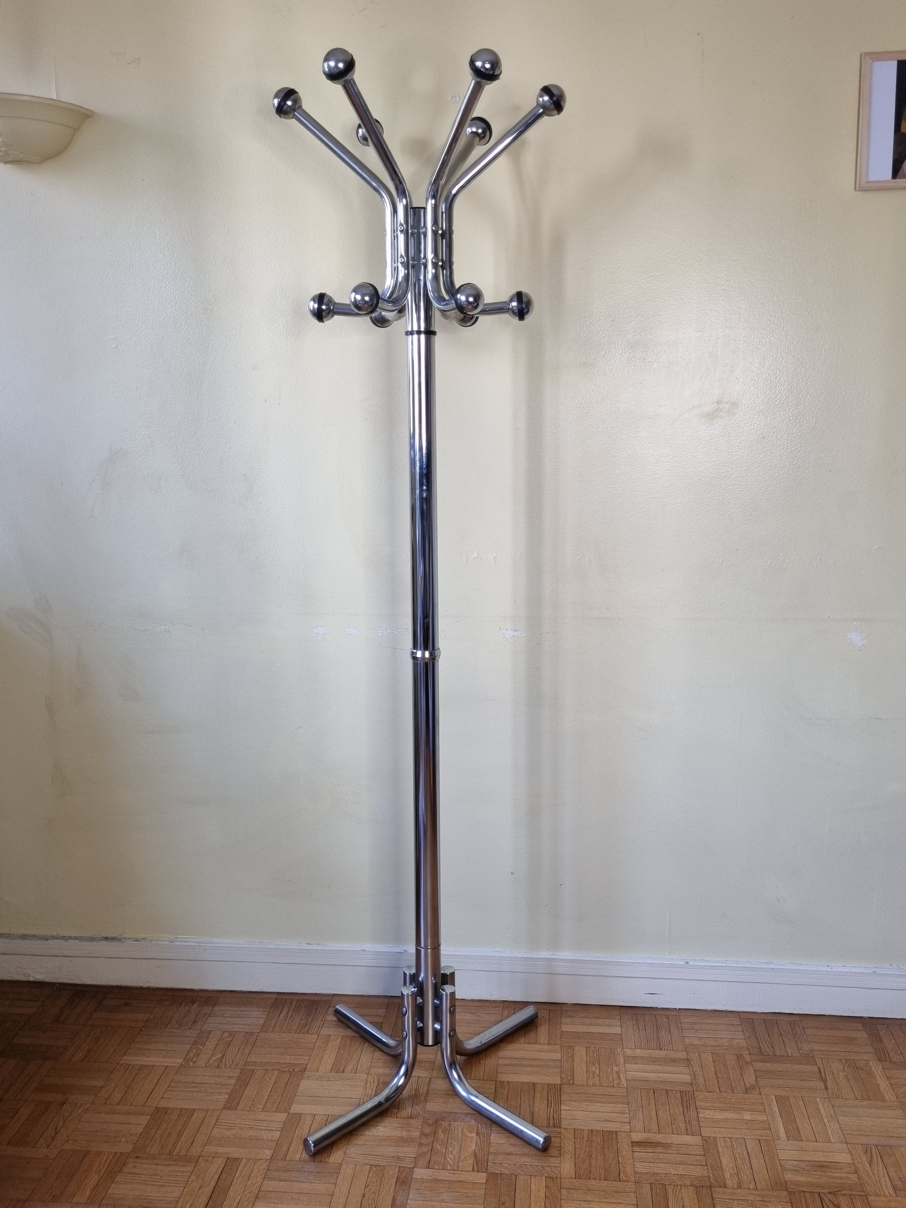 Vintage chrome metal coat rack, 70s-80s