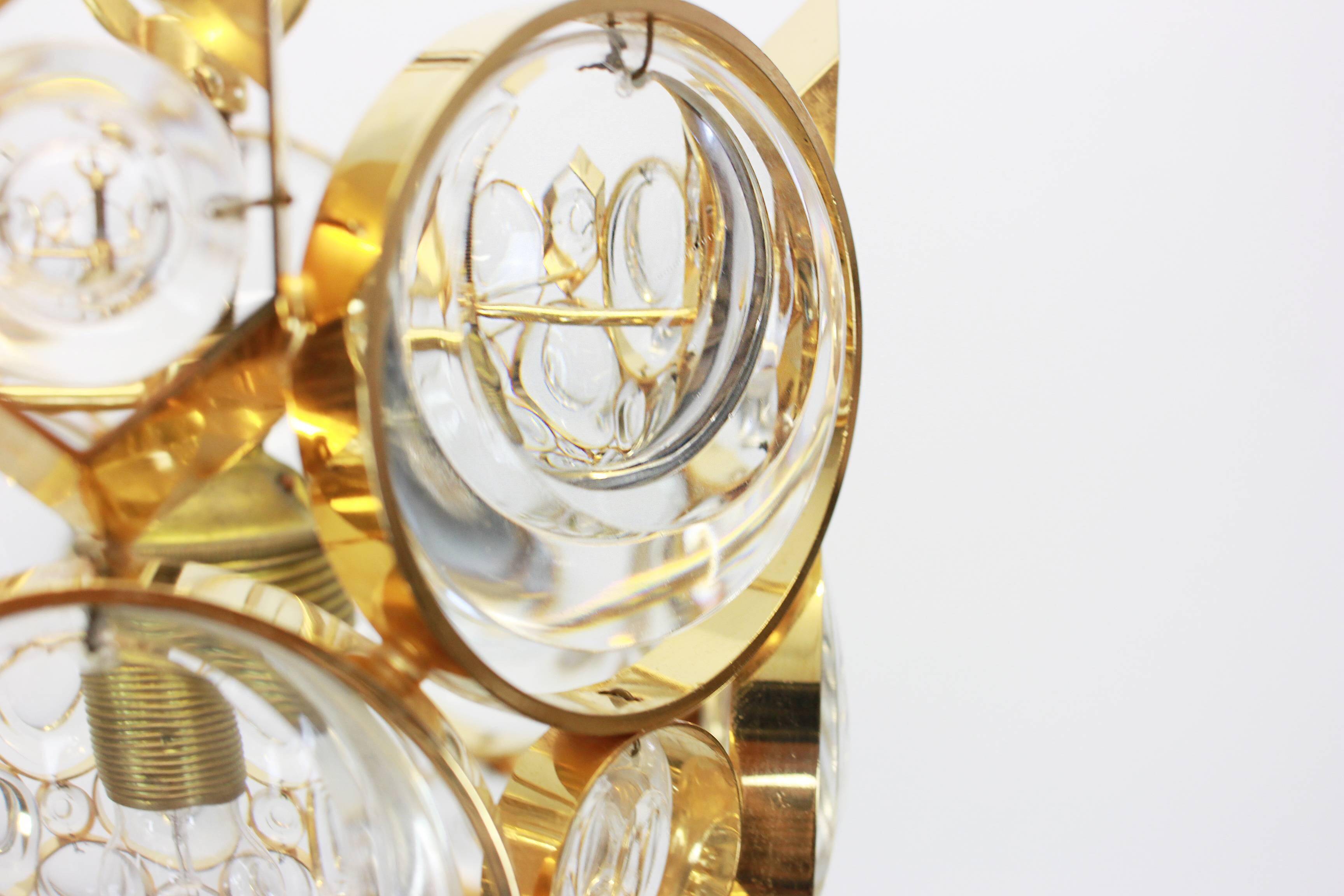 Suspension Palwa, laiton doré et verre cristal, Allemagne, années 1970