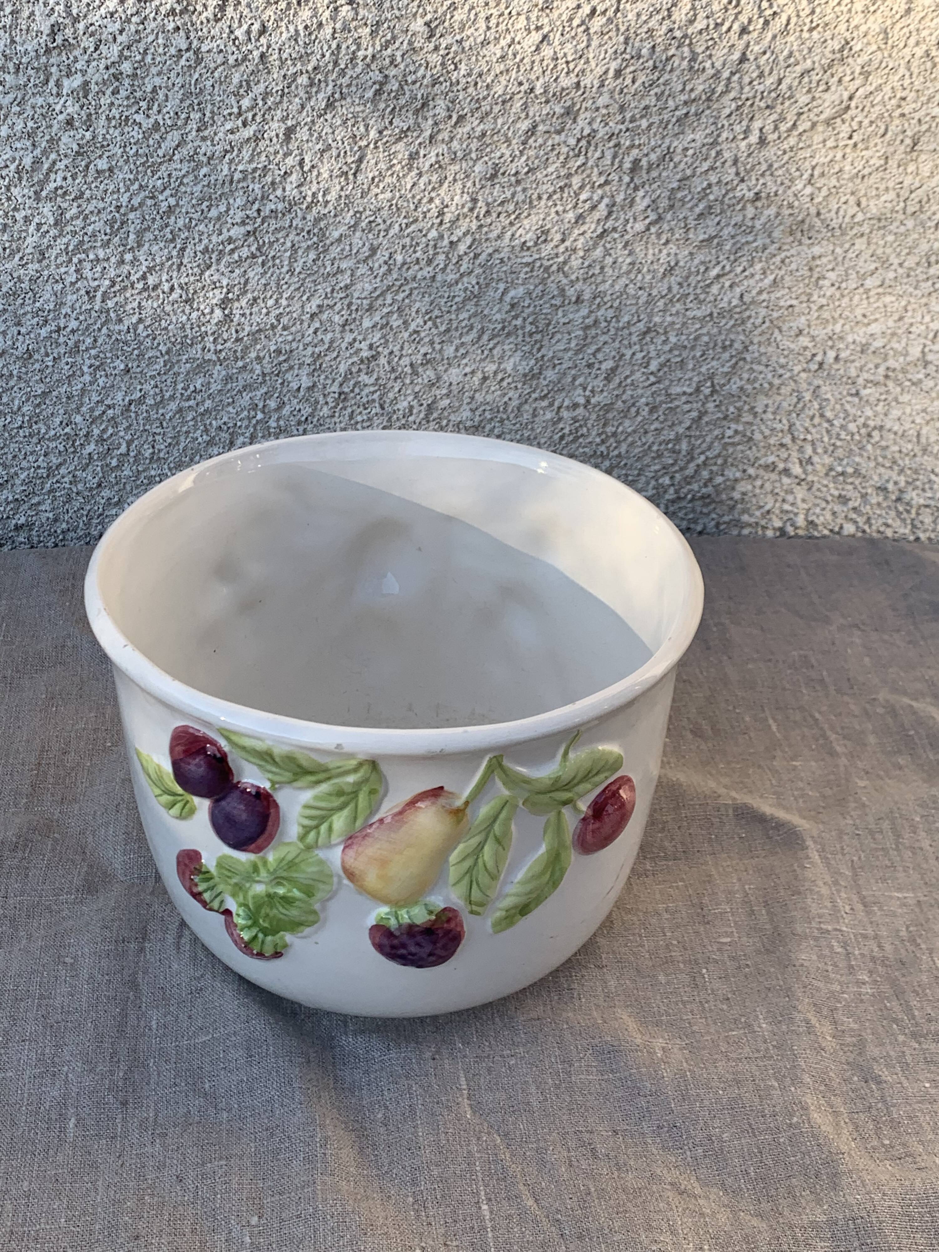 Cache pot glazed ceramic slip vintage fruits