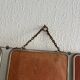 Vintage 1930s triptych barber mirror with bevelled glass in orange - 25 x 59 cm