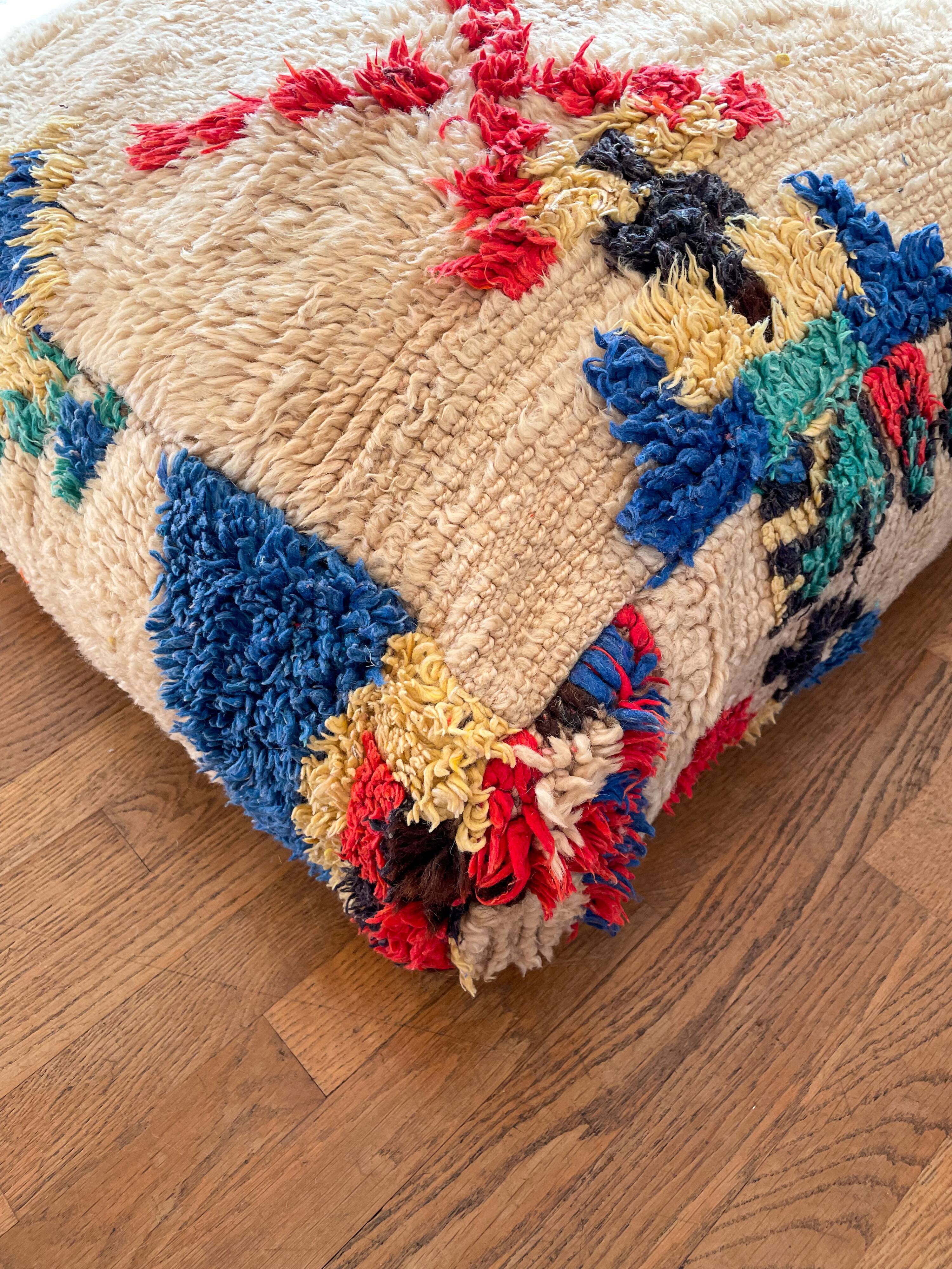 Large Bohemian Moroccan Berber Ottoman Colorful Beige Multicolored