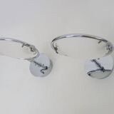 Pair of Italian Fontana Arte Nobi wall lights in chrome metal and satin glass.