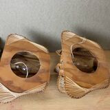 Pair rustic wooden wall sconce lights
