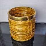 Rattan and brass basket, Italy, 1970, 25 cm diam