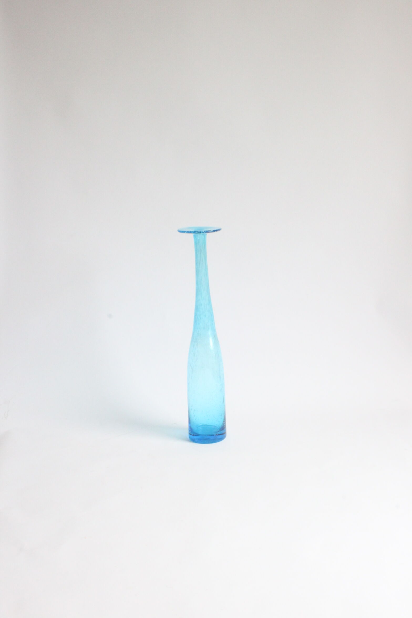 Vintage handblown blue bubble glass bottle vase