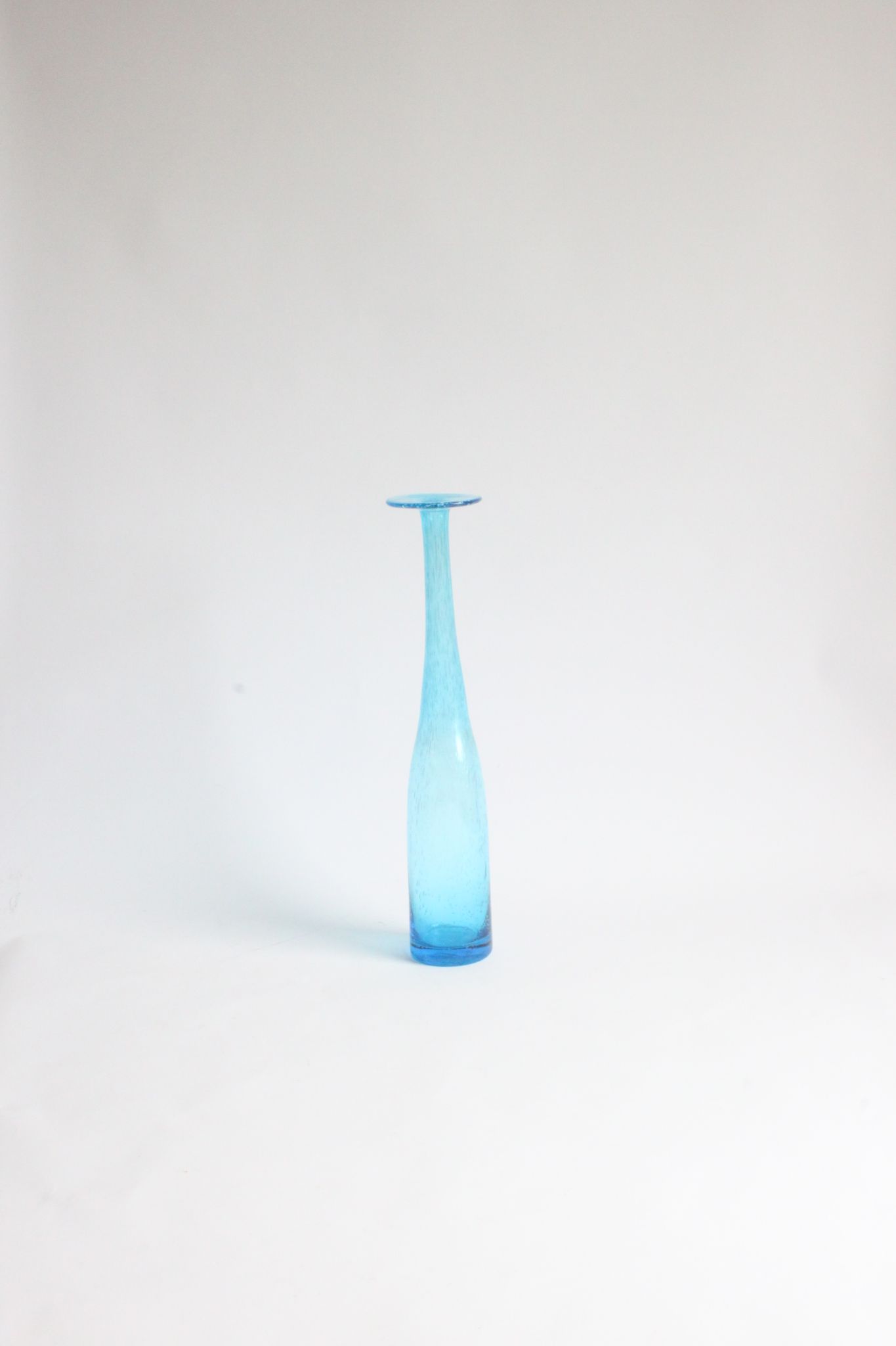 Vintage handblown blue bubble glass bottle vase