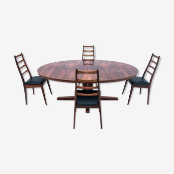 Rosewood oval dining table by John Mortensen for Heltborg Møbler with chairs, Denmark, 1960s