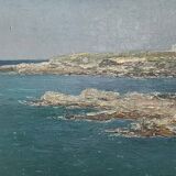Tableau "Bord de mer", huile sur carton fort.