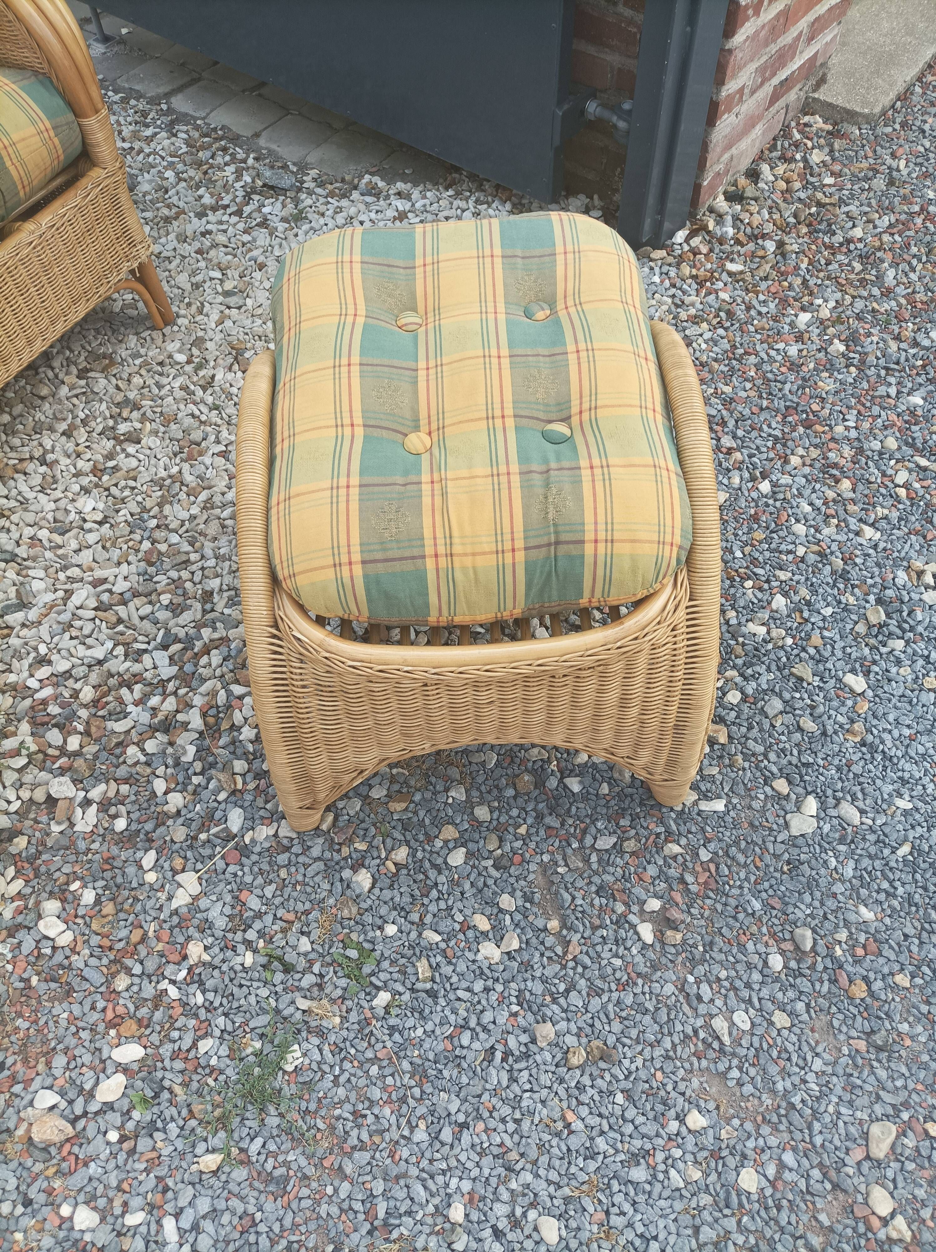 Pair of old armchairs wicker rattan & foot rest vintage year 60