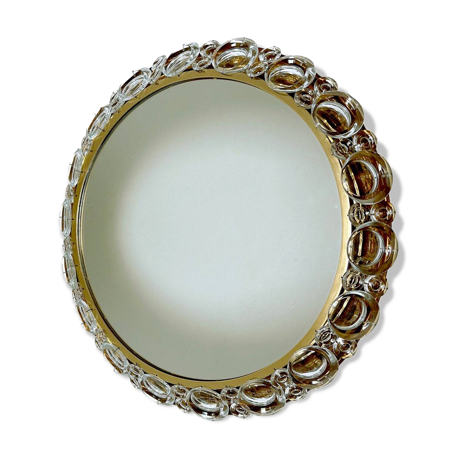 Vintage illuminated crystal brass mirror, 1960s