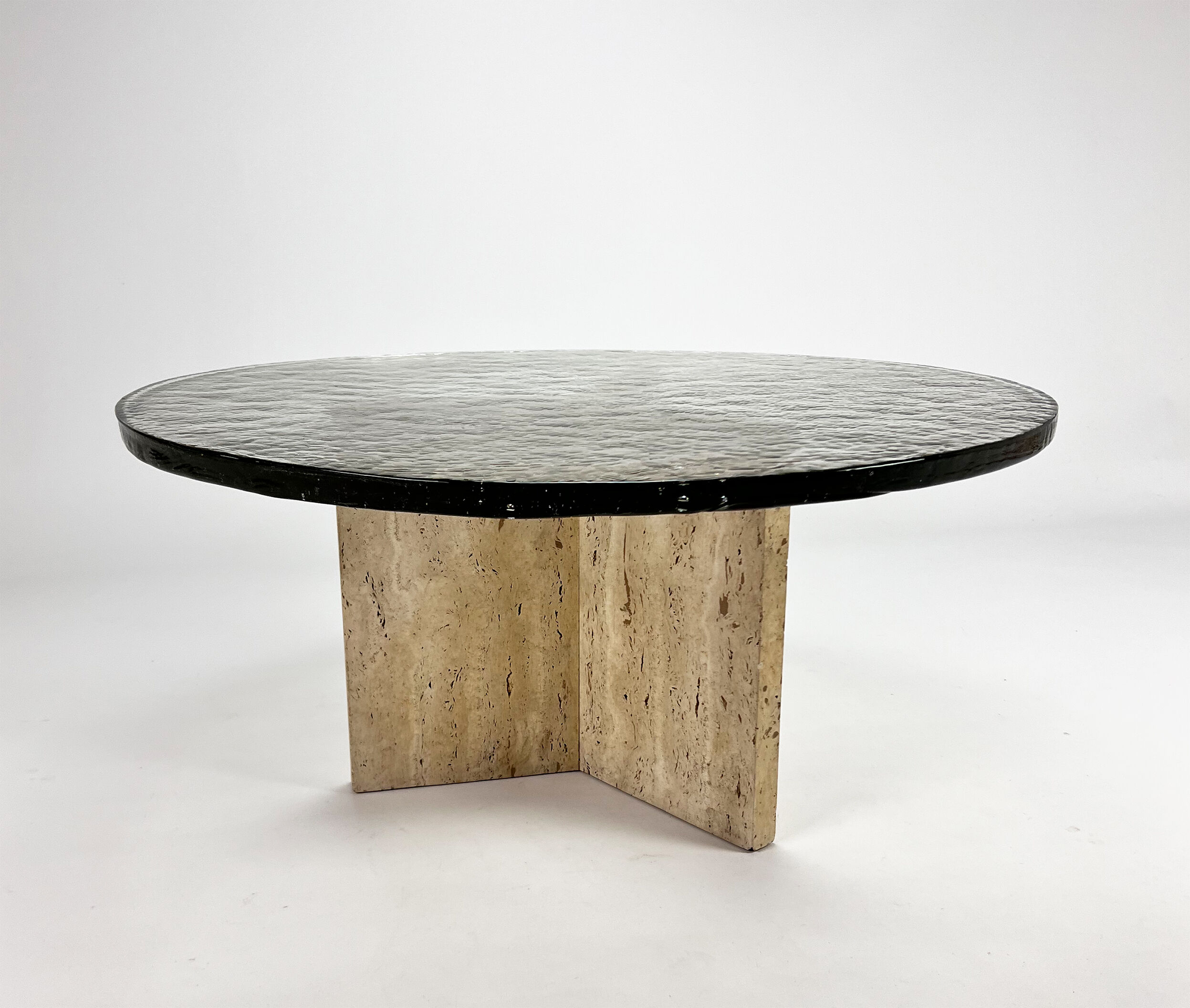 Mid Century Handmade Glass Coffee Table with Travertine Base, 1960s