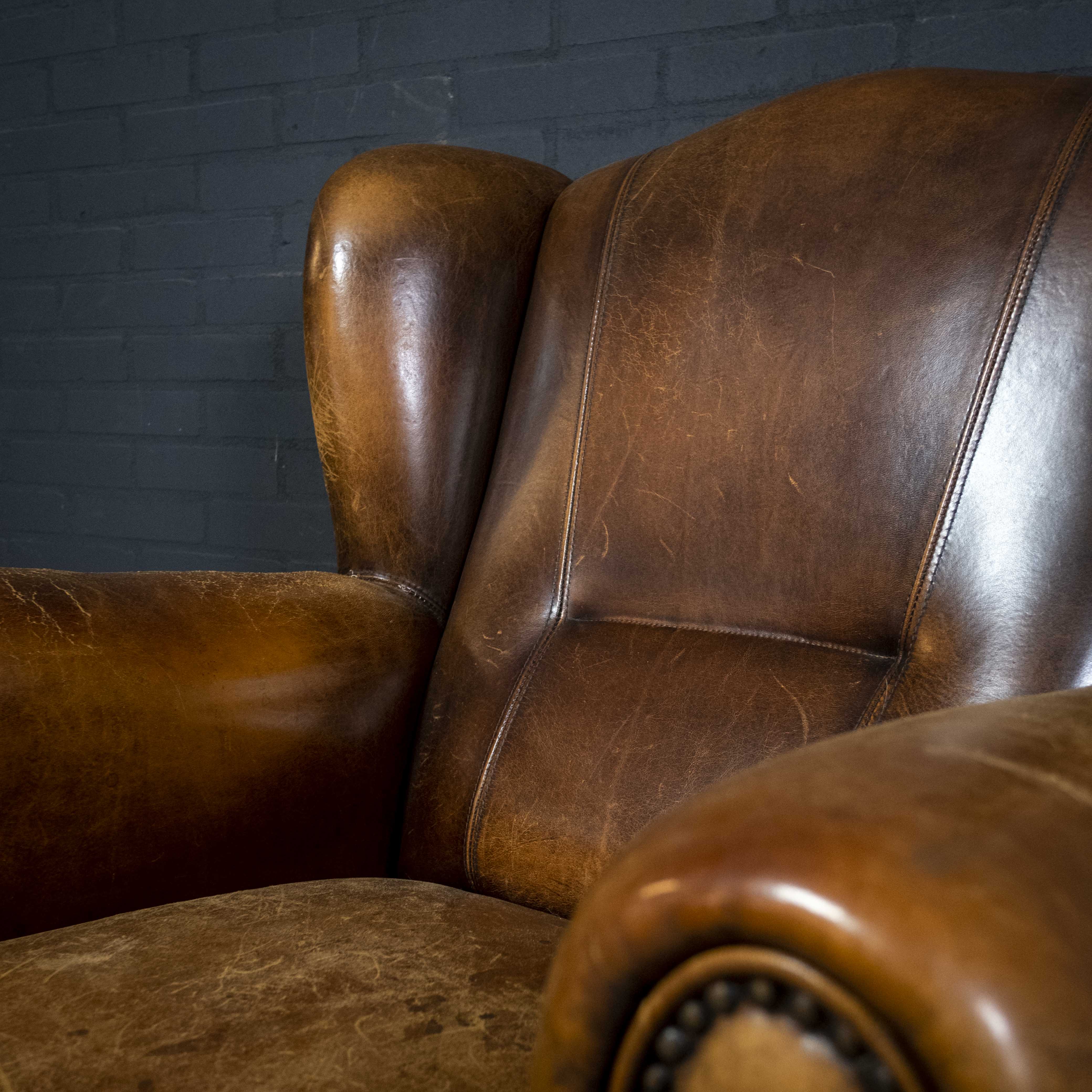 Fauteuil vintage Joris design cuir de mouton