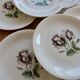6 vintage porcelain dessert plates Moulins des Loups rose pattern