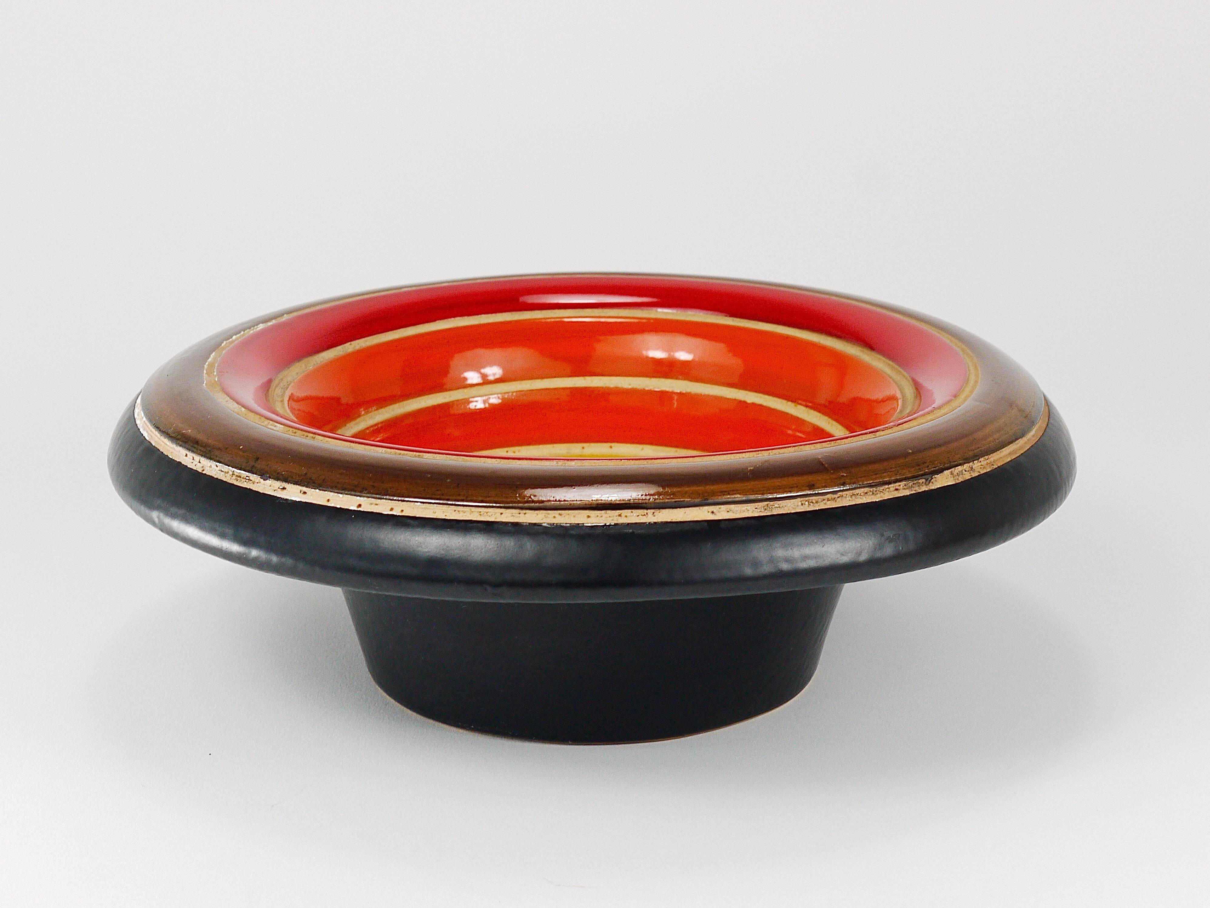 Coupe centre en céramique rayée Aldo Londi Bitossi des années 1960, Italie, style milieu du siècle