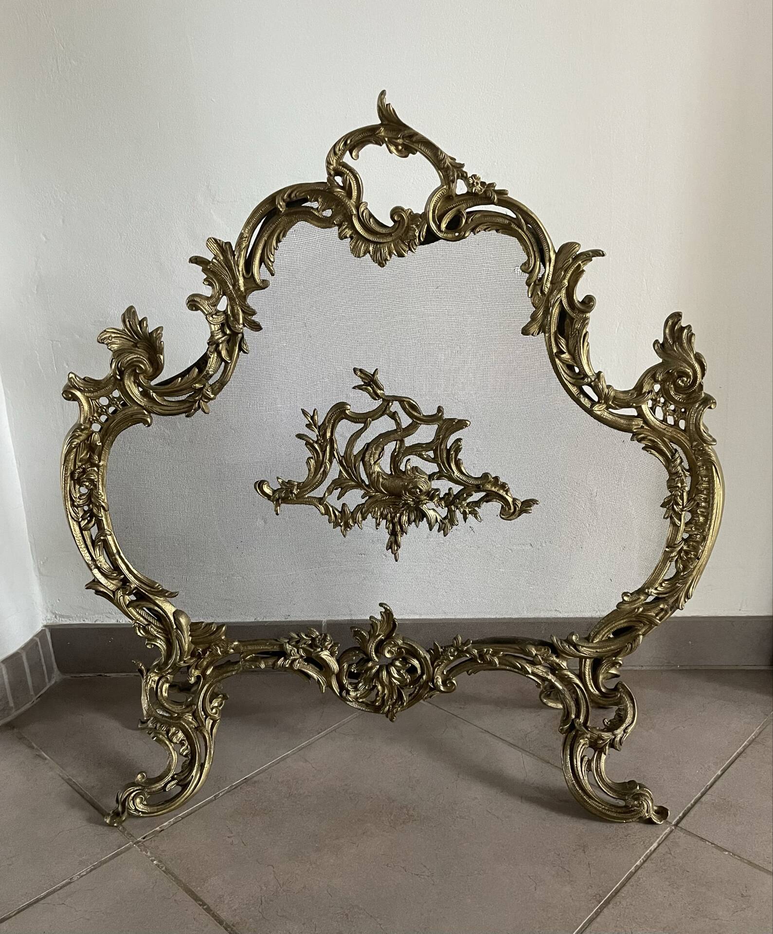 Paravent de cheminée vintage de style français en bronze ouvragé