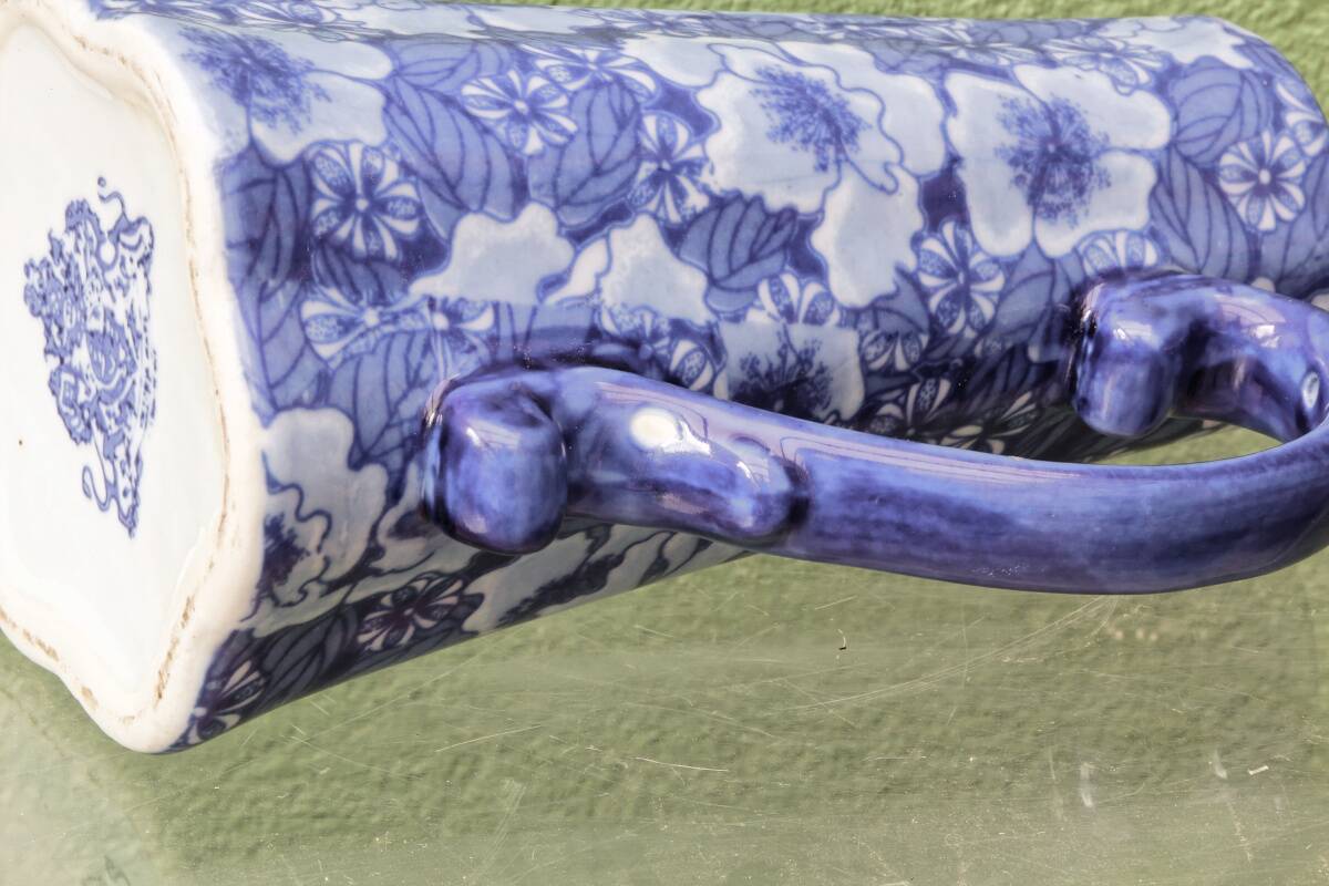 Fine English earthenware jug, cobalt blue decoration, Victoria Ware Ironstone.