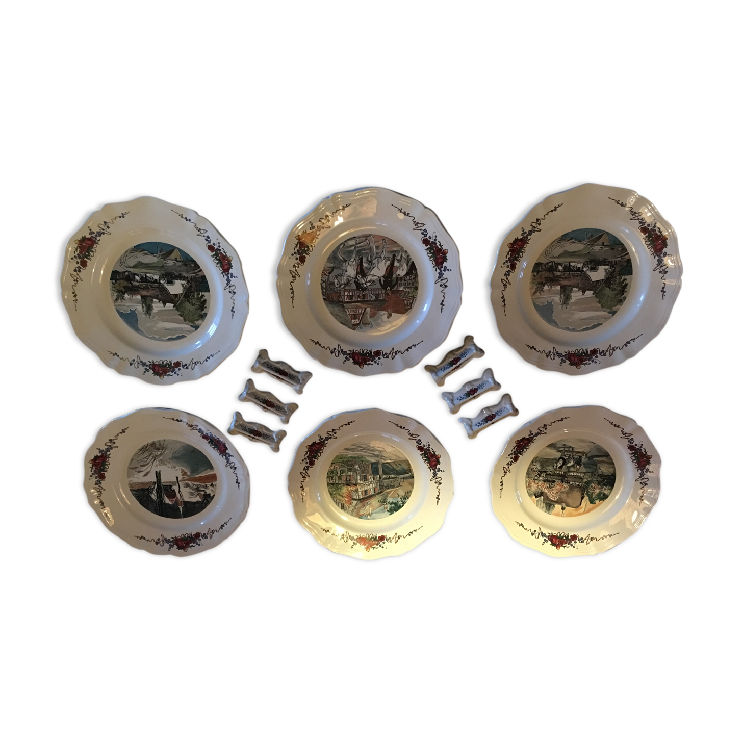 Ensemble de 6 assiettes plates & 6 portes couteaux Obernai