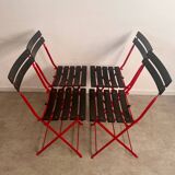Set of 4 folding leather and metal chairs Italian design Zanuso for Zanotta Celestina vintage