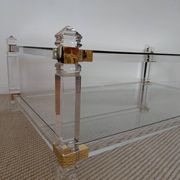 Large Hollywood Regency coffee table Lucite Brass double top 70s