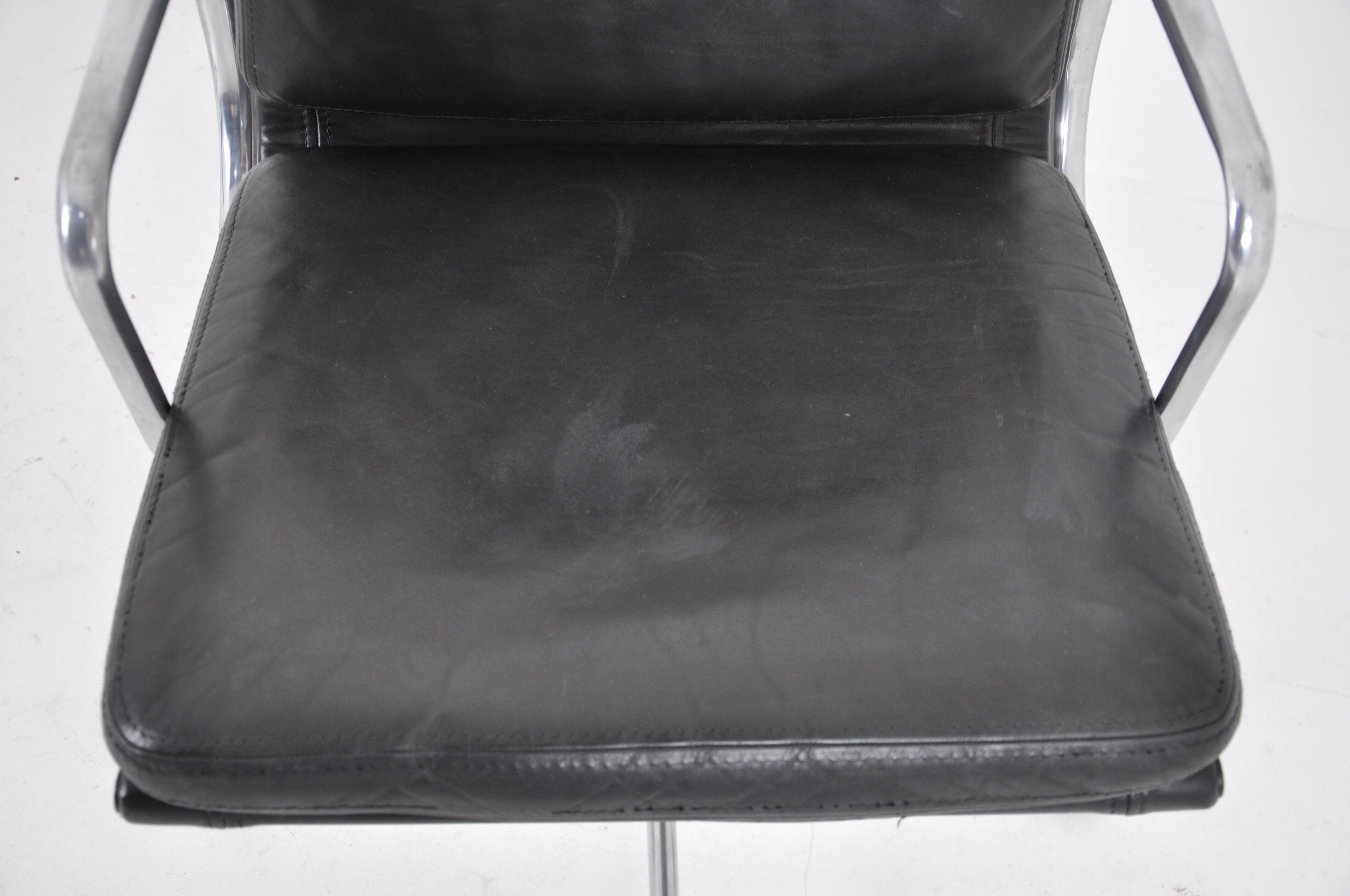 Black leather chairs with soft padding by Charles & Ray Eames for ICF, 1970s, set of 2
