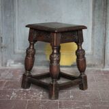 Antique wooden stool in Elizabethan English style, occasional stool