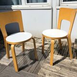 Pair of chair 66 design Alvar Aalto artek edition melaminé white