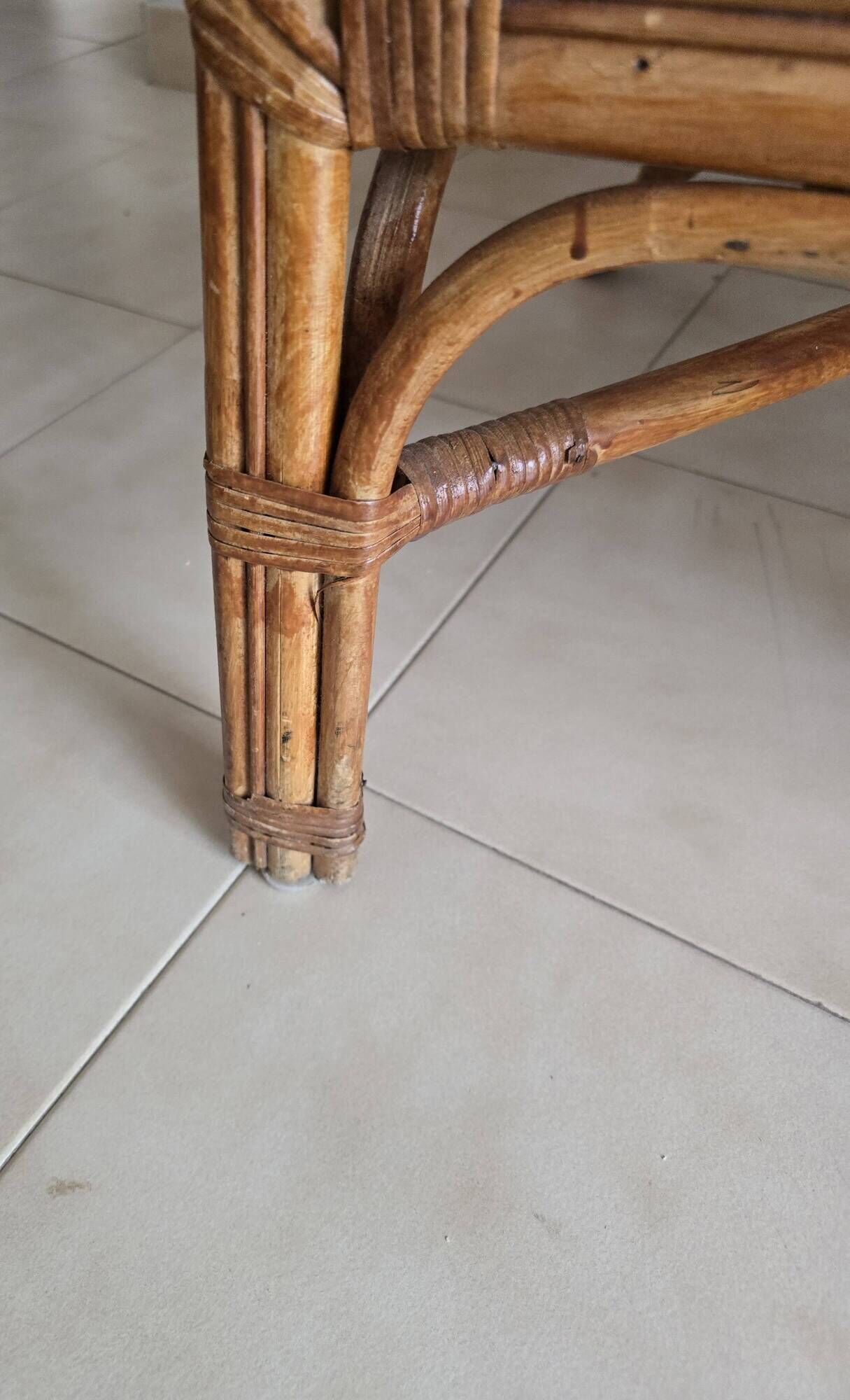 Pair of vintage rattan and cane armchairs – 1960s/70s