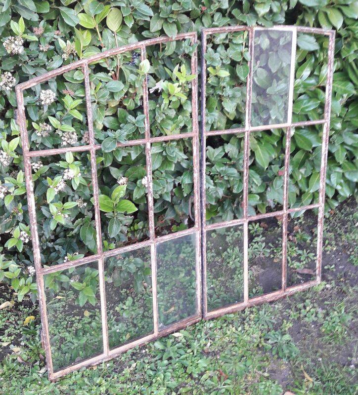 Industrial arched metal window L128xH114 19th century glass roof 2 leaves