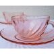 6 cups and saucers in pink glass, 60s