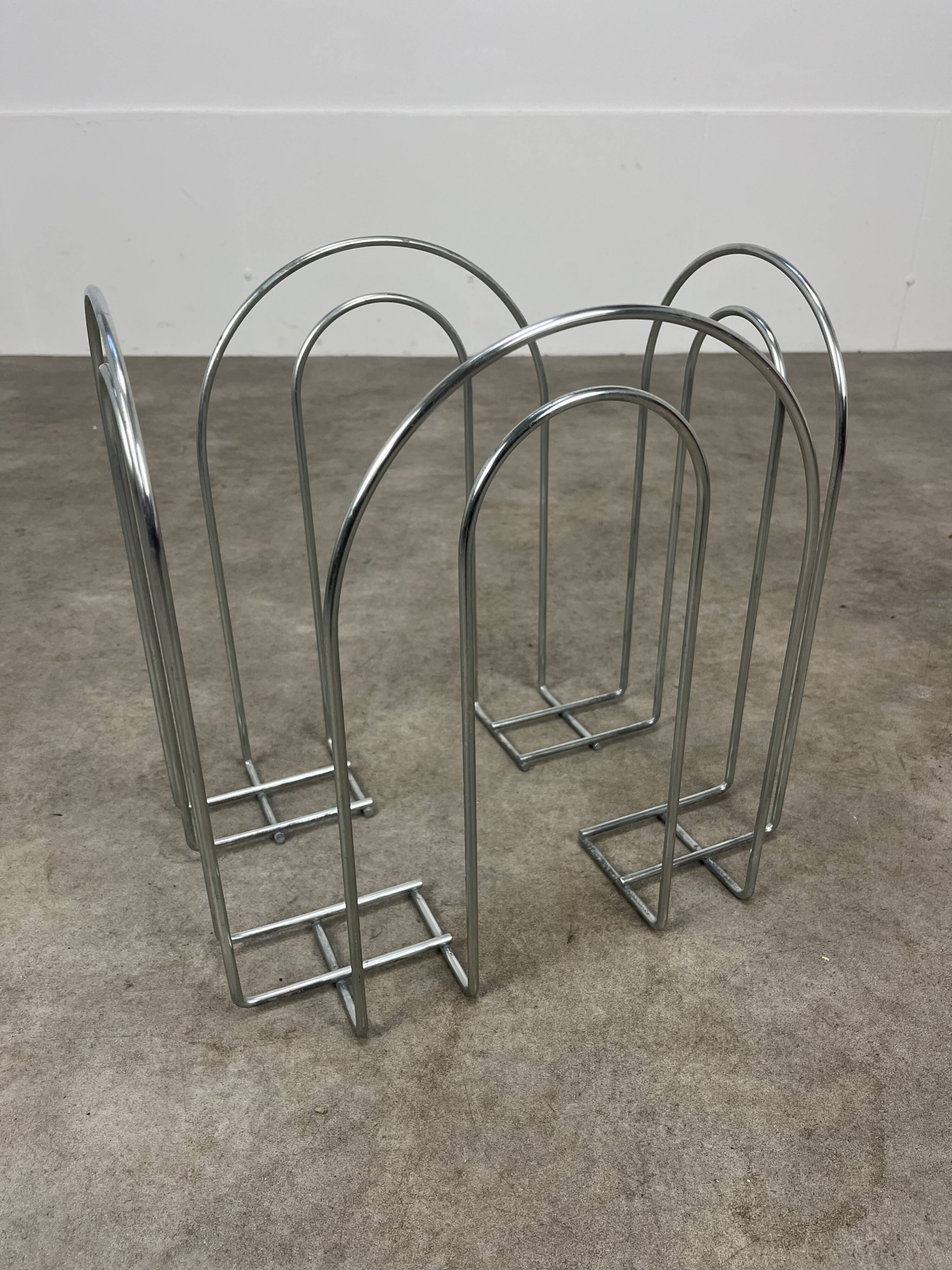 Postmodern chrome metal magazine rack from the 80s
